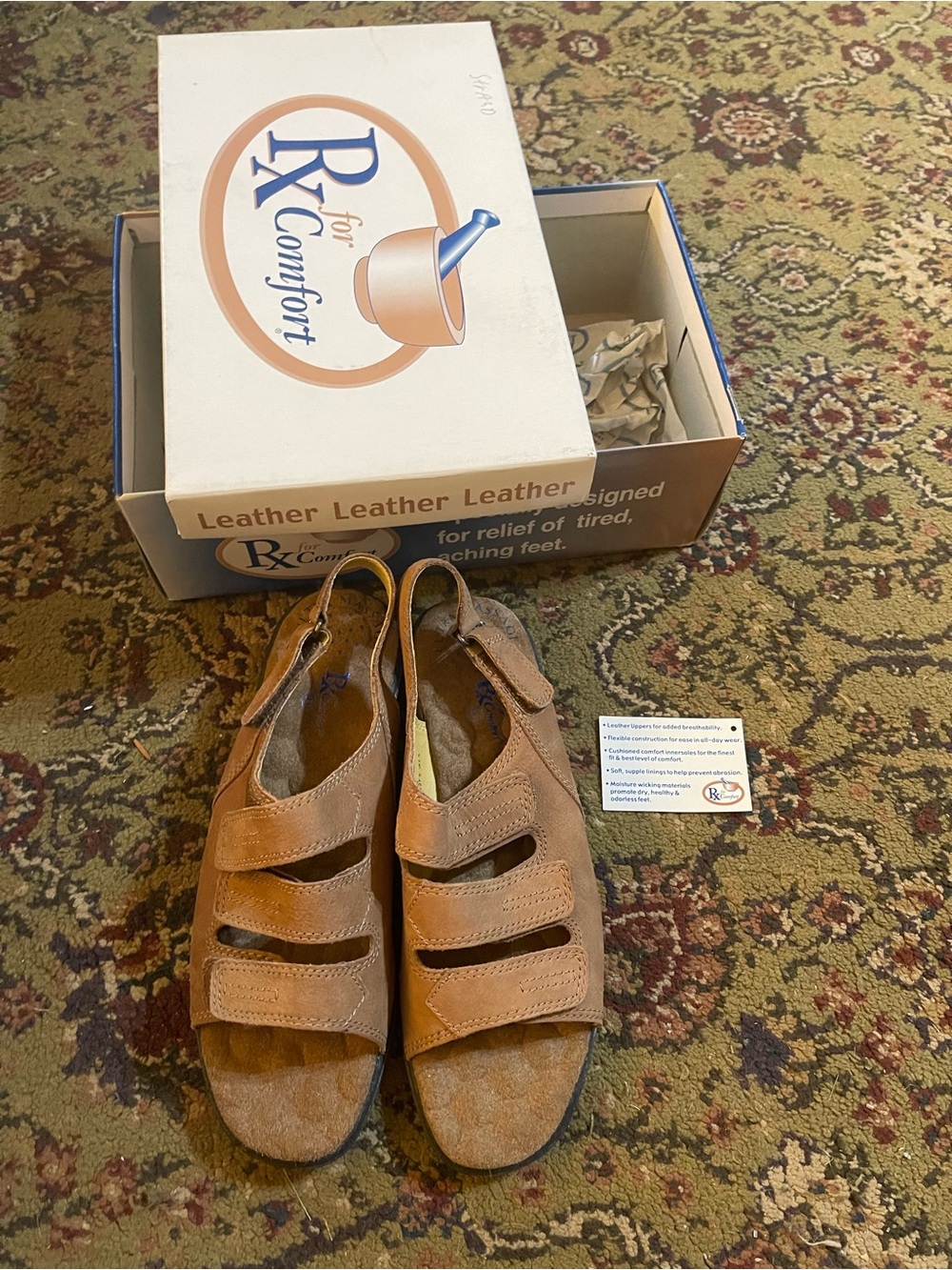 Women’s Tan Leather Adjustable Strap Sandals RX for Comfort 9.5